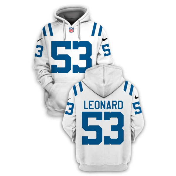 Men's Indianapolis Colts #53 Darius Leonard 2021 Pullover White Hoodie Men's Indianapolis Colts #53 Darius Leonard 2021 Pullover White Hoodie
